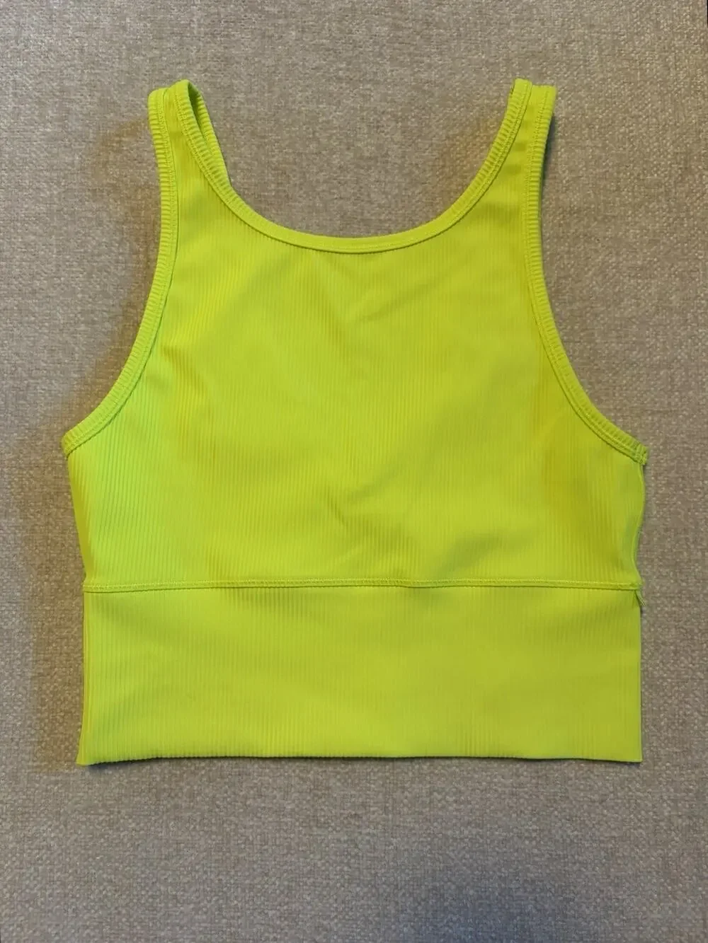 Lululemon Tank Top Womens Size 4 Neon Yellow Ribbed Power Pivot Crop Reversible